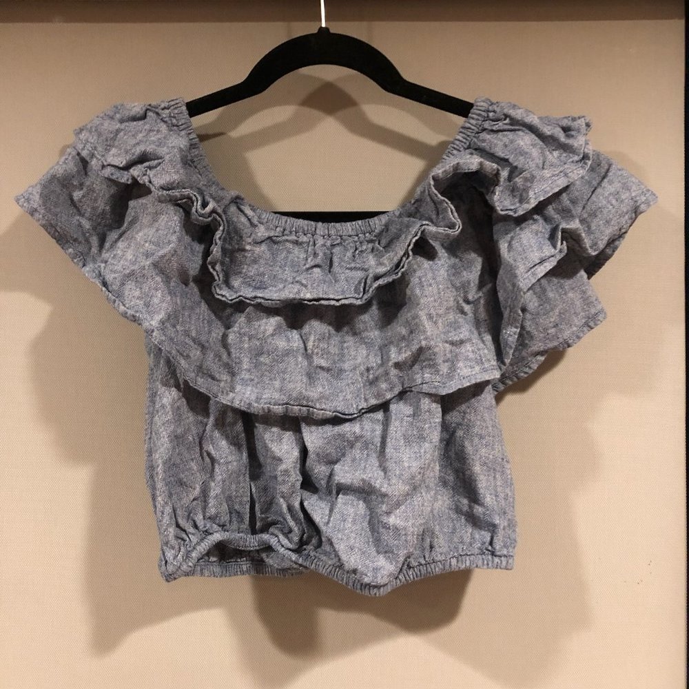 Express Off-the-Shoulder Ruffled Crop Top